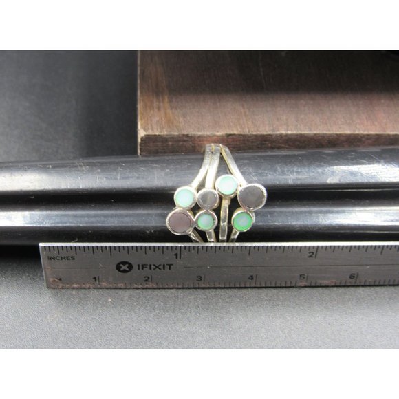 Size 8.5 Sterling Silver Various Shell Inlayed Circles Band Ring Vintage - Picture 5 of 6